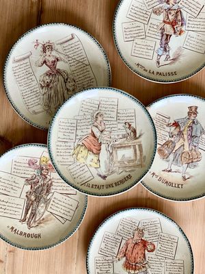 6 assiettes parlantes "Chansonnettes" - Choisy le Roi