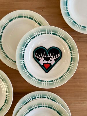 Assiettes creuses à motifs verts - Digoin Sarreguemines
