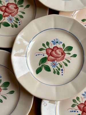 Lot De 8 Assiettes à Dessert Digoin Sarreguemines – Porcelaine Blanche Motif Floral