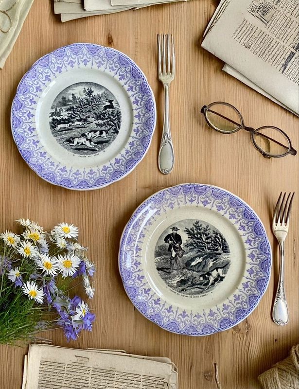 2 assiettes parlantes "La chasse" - Sarreguemines