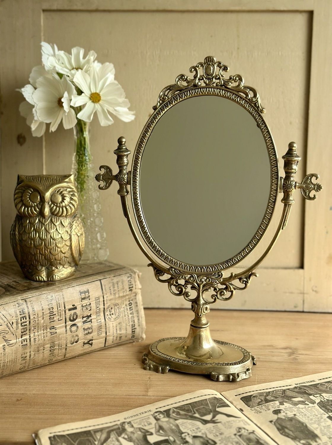 Miroir psyché ancien en laiton