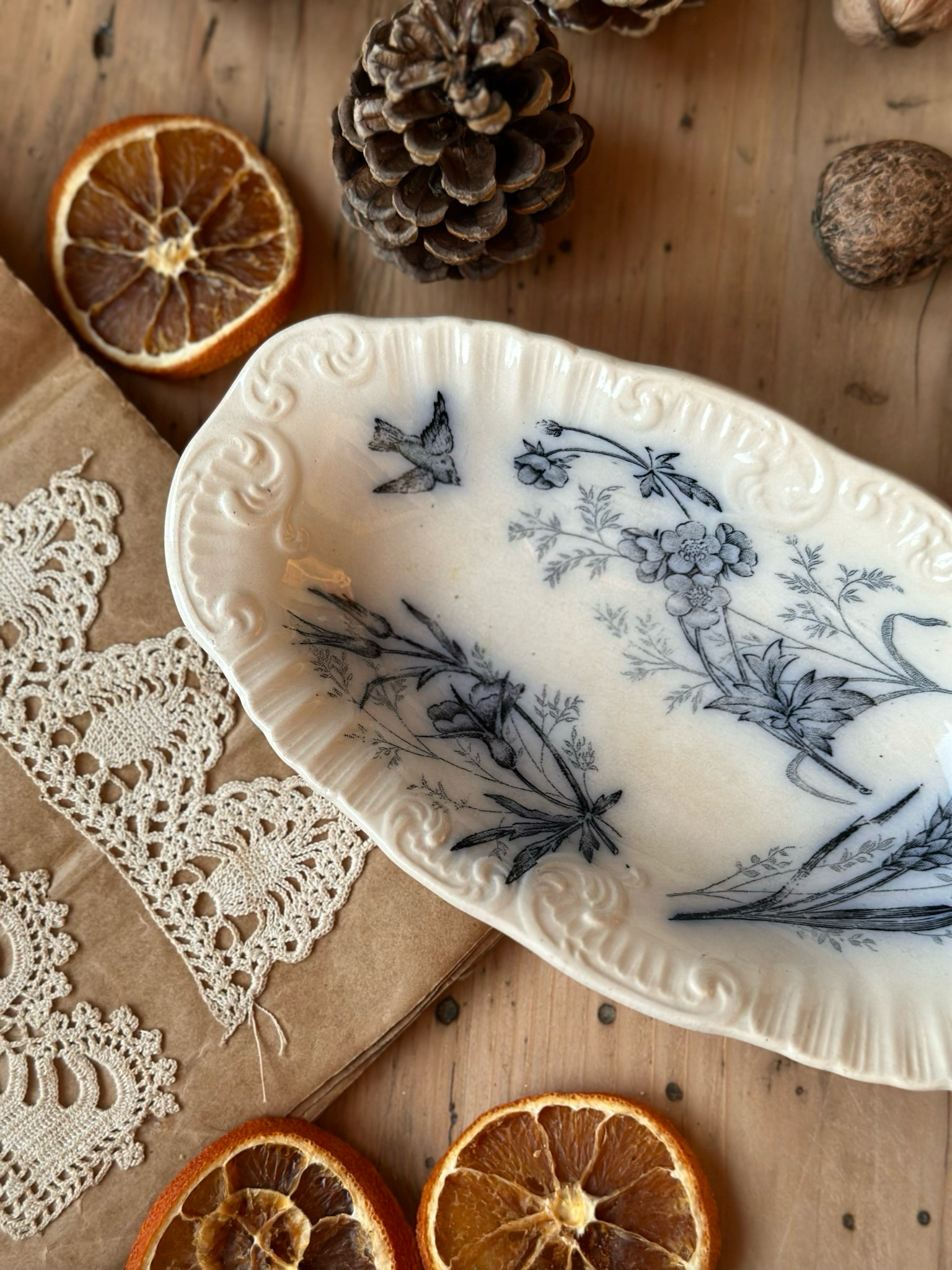 Ravier ancien - décor champêtre n°2