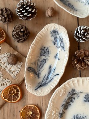 Ravier ancien - décor champêtre