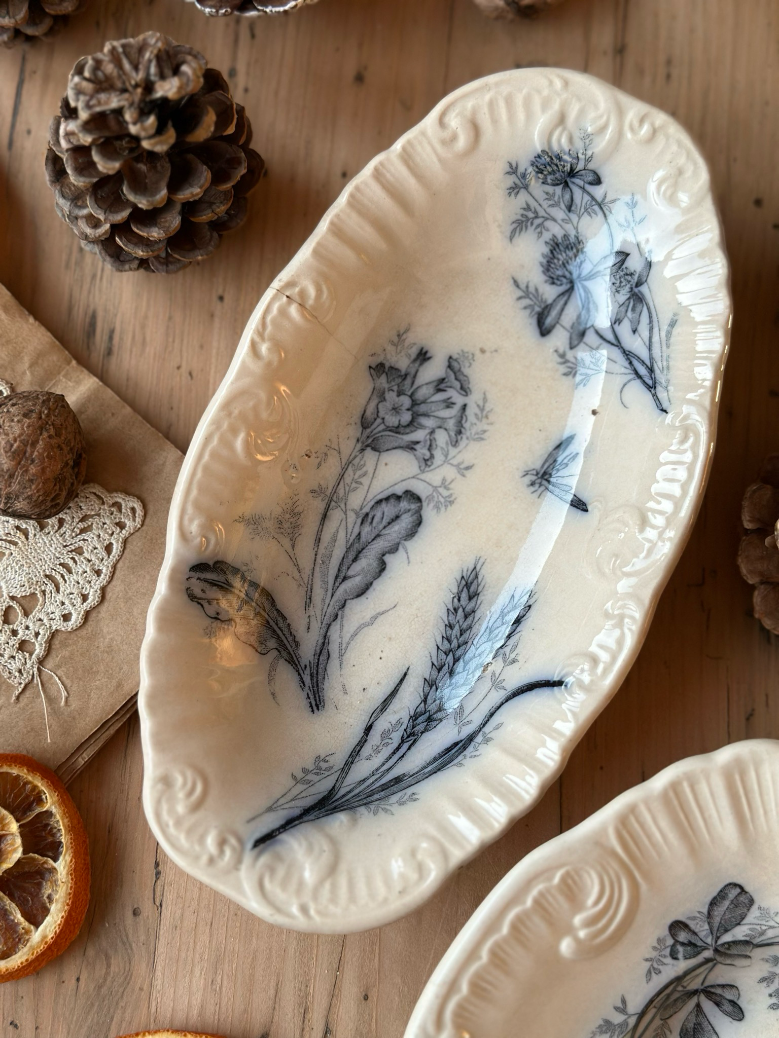 Ravier ancien - décor champêtre