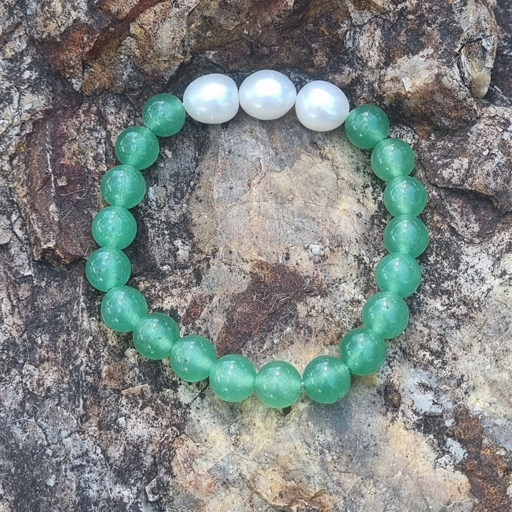 Australian Fresh Water Pearl &amp; Aventurine Bracelet 8ml | Elegant Gemstone Jewellery for Women | Timeless Accessory for Emotional Balance and Serenity
