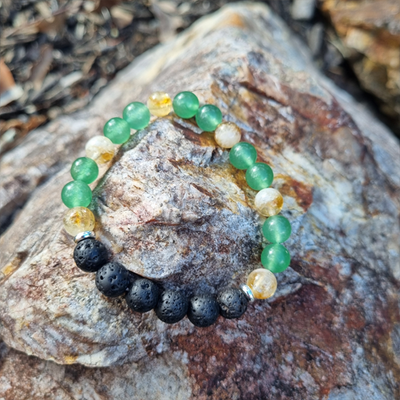 Handmade Abundance 8ml Gemstone Bracelet with Aventurine, Citrine and Lava Beads for Abundance, Healing, and Grounding | Natural Crystal Jewellery for Positive Energy
