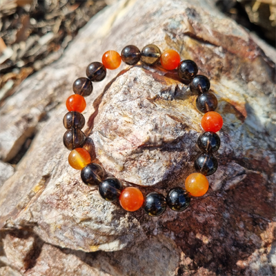 Handmade Balance 10ml Gemstone Bracelet with Carnelian &amp; Smokey Quartz for Confidence, Protection, and Grounding | Natural Crystal Jewellery for Vitality and Emotional Healing
