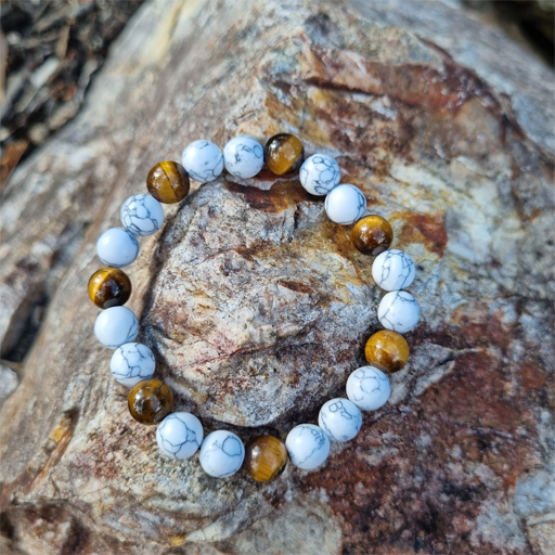 Handmade Tiger&#39;s Eye &amp; Howlite Calming 10ml Gemstone Bracelet for Confidence, Stress Relief, and Emotional Healing | Natural Crystal Jewellery for Inner Strength and Balance