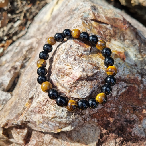 Handmade Tiger&#39;s Eye &amp; Obsidian 8ml Courage Gemstone Bracelet for Strength, Protection, and Empowerment | Natural Crystal Jewelry for Confidence and Emotional Healing