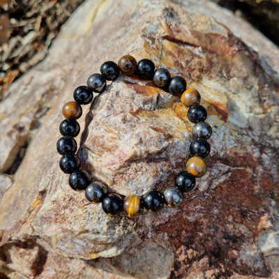 Handmade Tiger's Eye, Hematite & Obsidian 8ml Protection Gemstone Bracelet for Strength, Grounding, and Emotional Healing | Natural Crystal Jewellery for Confidence and Energy Protection Handmade Tiger's Eye, Hematite & Obsidian 8ml Protection Gemstone Bracelet for Strength, Grounding, and Emotional Healing | Natural Crystal Jewellery for Confidence and Energy Protection