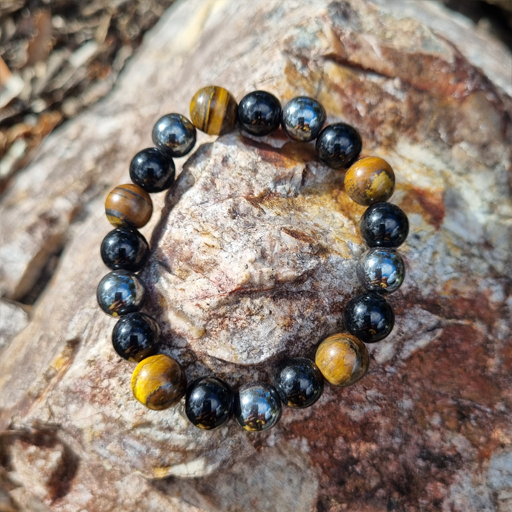 Handmade Tiger&#39;s Eye, Hematite &amp; Obsidian 10ml Protection Gemstone Bracelet for Strength, Grounding, and Emotional Healing | Natural Crystal Jewellery for Confidence and Energy Protection