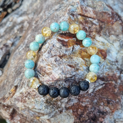 Handmade Confidence 8ml Gemstone Bracelet Amazonite &amp; Citrine with Lava Beads for Confidence, Balance, Abundance, and Emotional Healing | Natural Crystal Jewellery for Clarity and Grounding