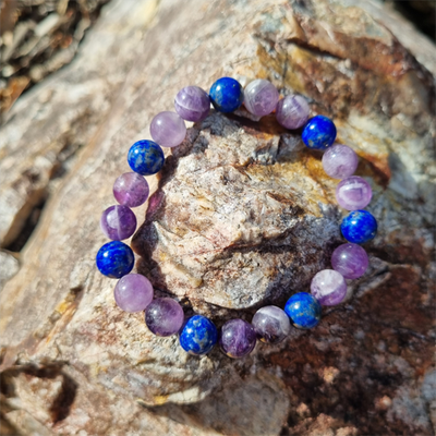 Handmade Communication 8ml Gemstone Bracelet with Amethyst &amp; Lapis Lazuli for Clarity, Wisdom, and Spiritual Healing | Natural Crystal Jewellery for Emotional Balance and Intuition