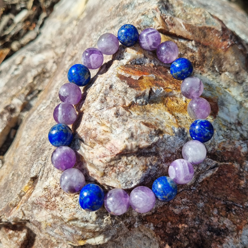 Handmade Communication 10ml Gemstone Bracelet with Amethyst &amp; Lapis Lazuli for Clarity, Wisdom, and Spiritual Healing | Natural Crystal Jewellery for Emotional Balance and Intuition