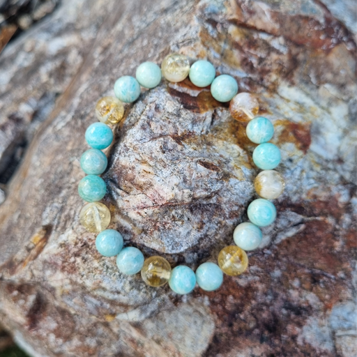 Handmade Confidence 8ml Gemstone Bracelet with Amazonite &amp; Citrine for Balance, Abundance, and Emotional Healing | Natural Crystal Jewellery for Clarity and Confidence