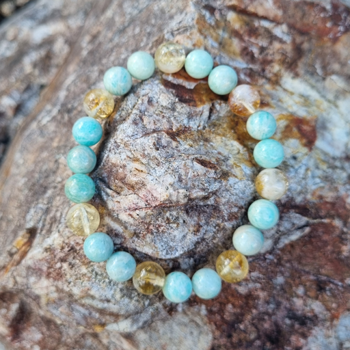 Handmade Confidence 10ml Gemstone Bracelet with Amazonite &amp; Citrine for Balance, Abundance, and Emotional Healing | Natural Crystal Jewellery for Clarity and Confidence