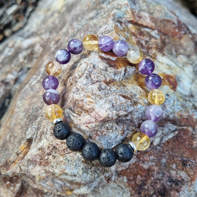 Handmade Creativity 8ml Gemstone Bracelet Amethyst and Citrine with Lava Beads for Inspiration, Confidence, and Emotional Healing | Natural Crystal Jewelry for Clarity and Creativity