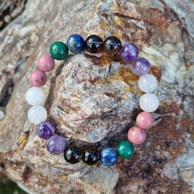 Handmade Grief 10ml Gemstone Bracelet with Smokey Quartz, Amethyst, Rose Quartz, Rhodonite, and Chrysocolla | Natural Crystal Jewelry for Healing, Comfort, and Emotional Balance