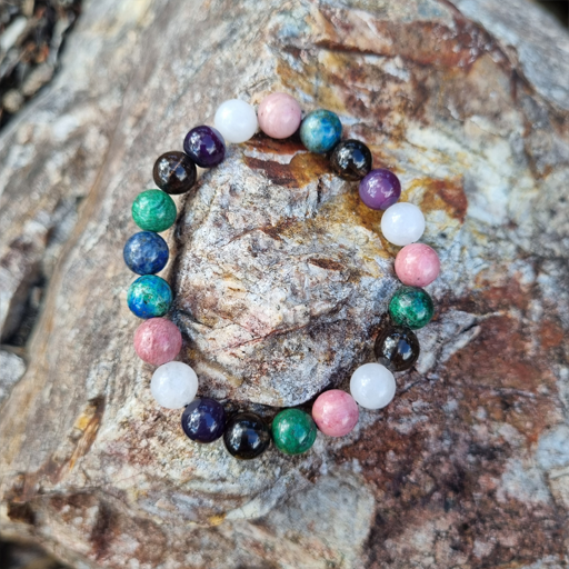 Handmade Grief 8ml Gemstone Bracelet with Smokey Quartz, Amethyst, Rose Quartz, Rhodonite, and Chrysocolla | Natural Crystal Jewelry for Healing, Comfort, and Emotional Balance