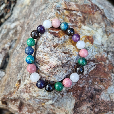 Handmade Grief 8ml Gemstone Bracelet with Smokey Quartz, Amethyst, Rose Quartz, Rhodonite, and Chrysocolla | Natural Crystal Jewelry for Healing, Comfort, and Emotional Balance