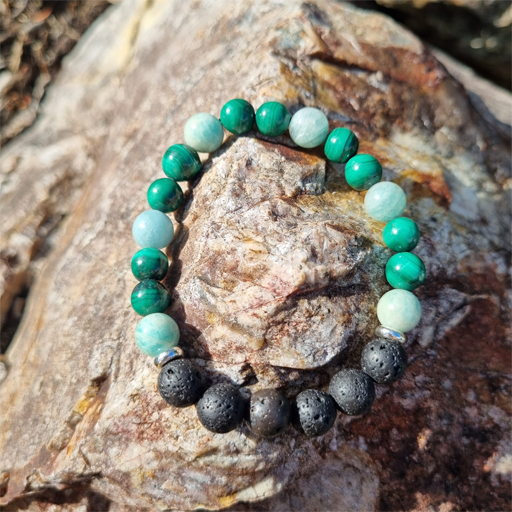 Handmade New Beginnings 8ml Gemstone Bracelet with Amazonite, Malachite, and Lava Beads for Healing, Transformation, and Grounding | Natural Crystal Jewelry for Fresh Starts and Emotional Clarity