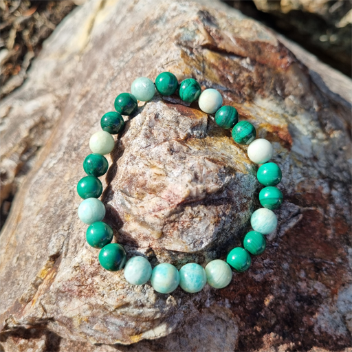 Handmade New Beginnings 8ml Gemstone Bracelet with Amazonite and Malachite for Healing, Transformation, and Emotional Balance | Natural Crystal Jewelry for Fresh Starts and Renewal