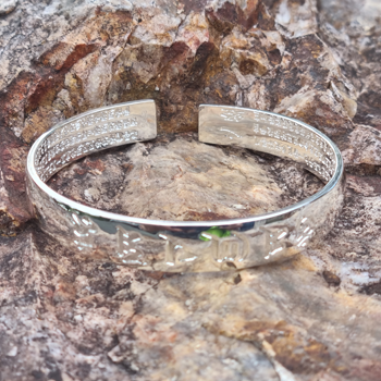 Handcrafted 925 Sterling Silver Bracelet with Om Mani Padme Hum Mantra Carved Into It | Spiritual Jewelry for Healing, Compassion, and Inner Peace