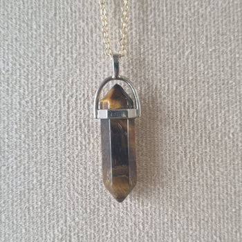 Hand Wired Paper Tiger&#39;s Eye Gemstone Pendant with 925 Sterling Silver Chain | Natural Crystal Jewelry for Grounding, Confidence, and Protection