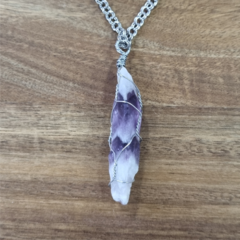 Hand Wired Chevron Amethyst Quartz Crystal with 925 Sterling Silver Chain | Natural Healing Crystal Jewelry for Spiritual Clarity and Protection