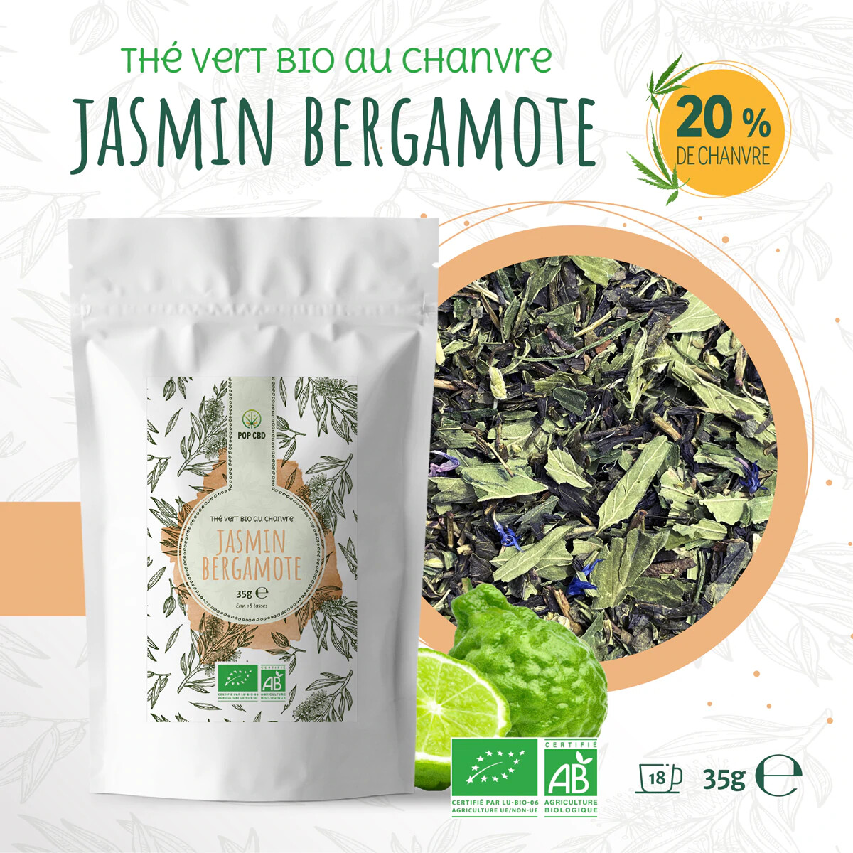Thé vert BIO Jasmin Bergamote 20% Chanvre