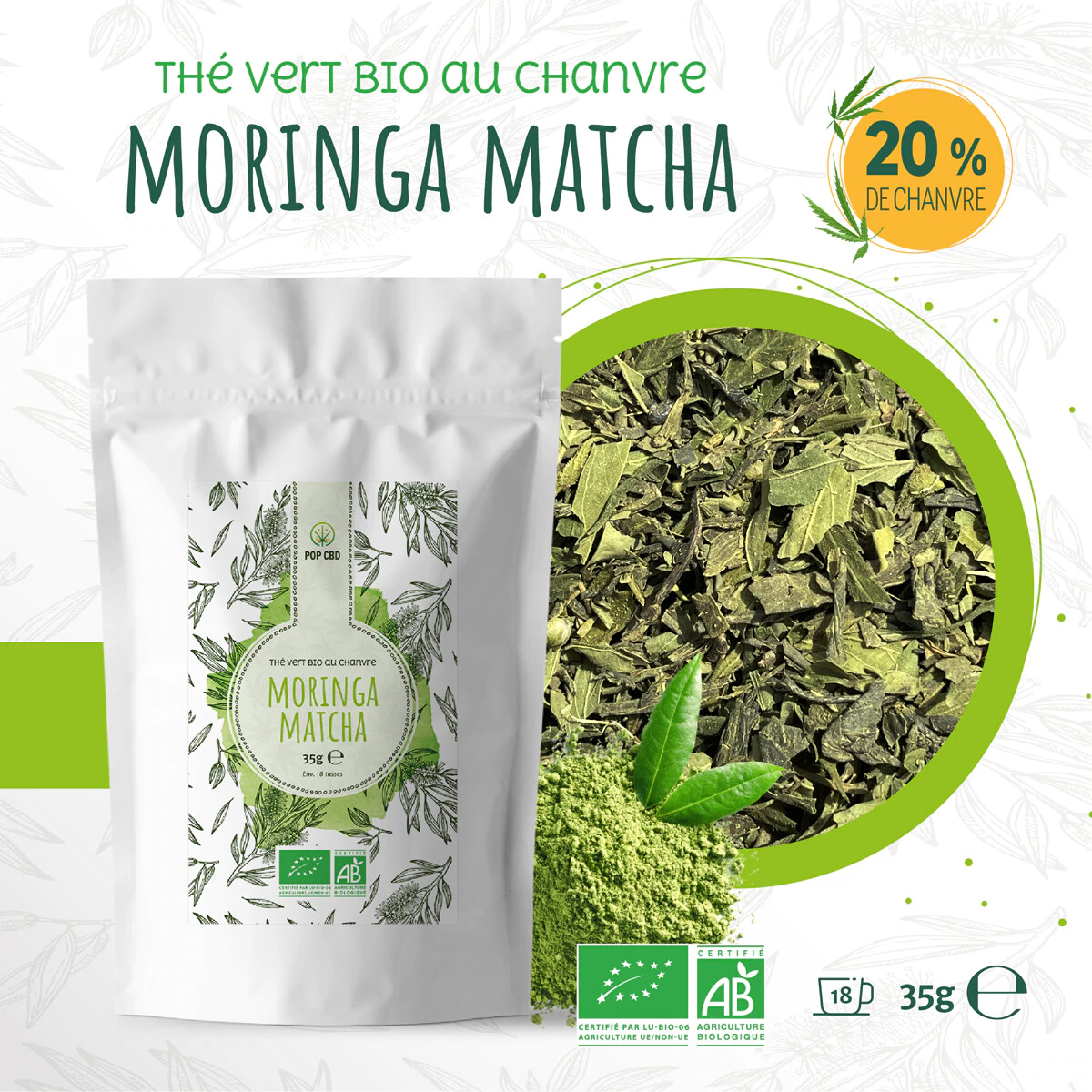 Thé vert BIO Moringa Matcha 20% Chanvre