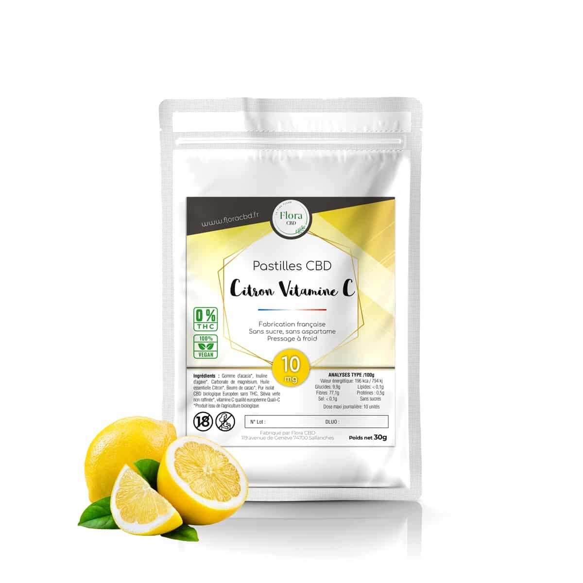 Pastilles Citron Vitamine C 10MG CBD FLORA
