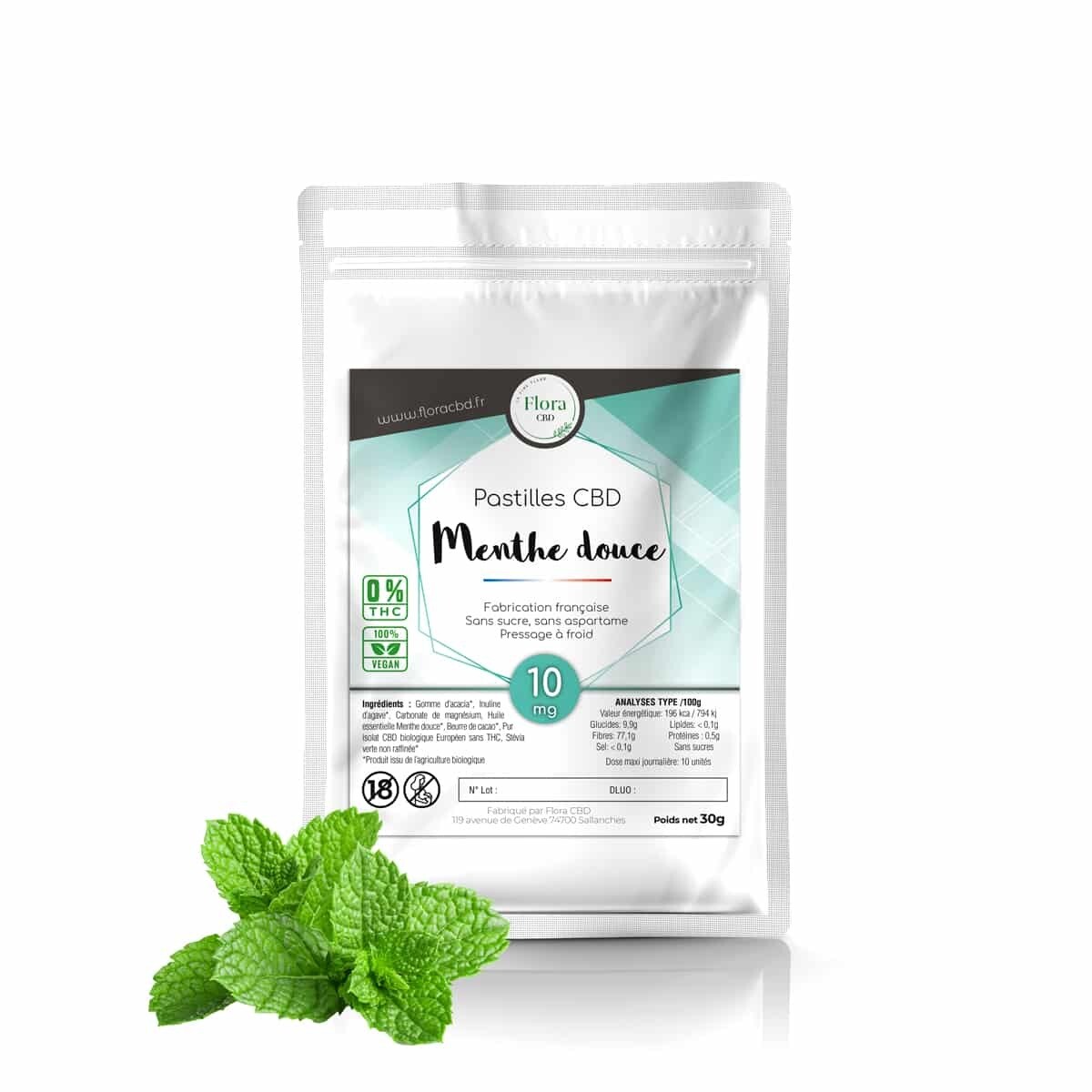 Pastilles menthe douce 10MG CBD FLORA