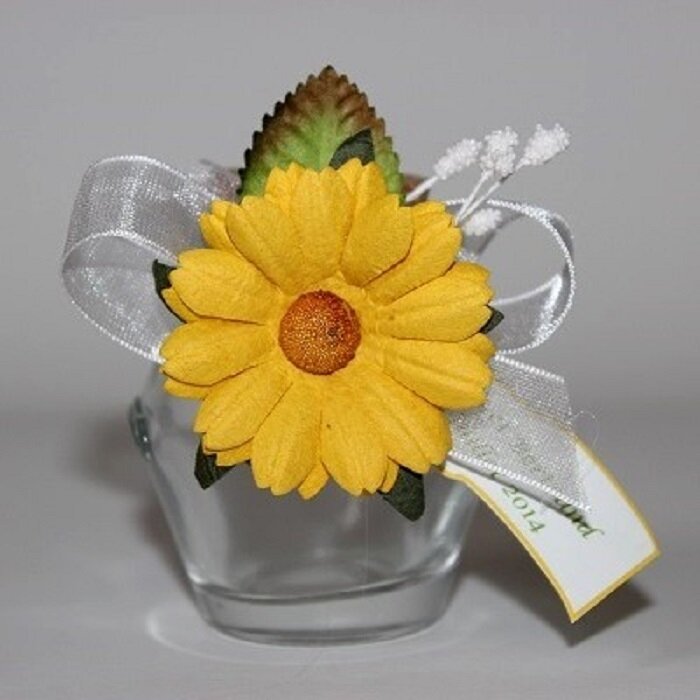 Pot en verre à dragées fleur Daisy jaune