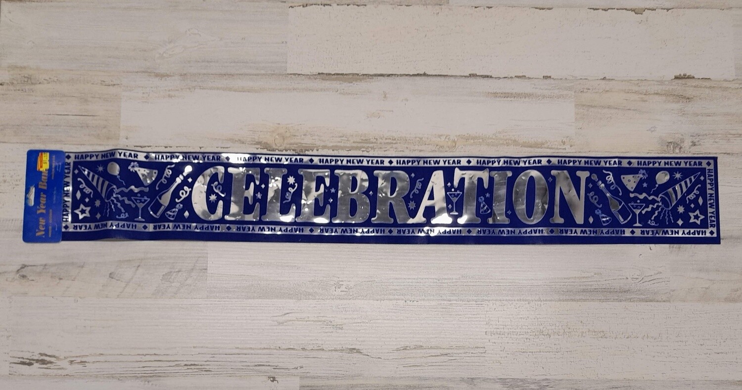 Happy New Year Celebration Banner Blue/Silver