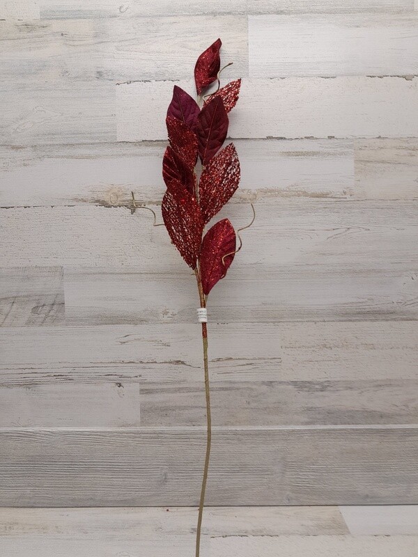 34&quot; Velvet/Sheer Magnolia Leaf Spray Red