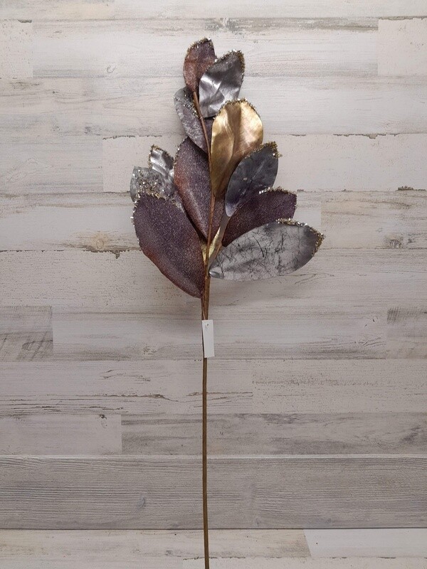 35&quot; Glitter Magnolia Leaf Spray Grey/Silver
