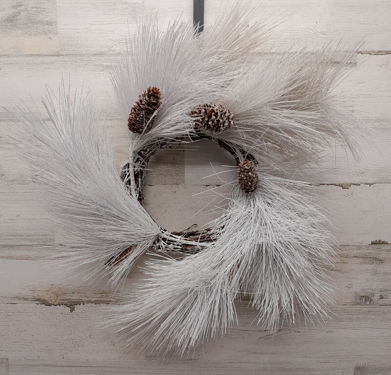 22&quot; Pine Wreath W/Pinecones White