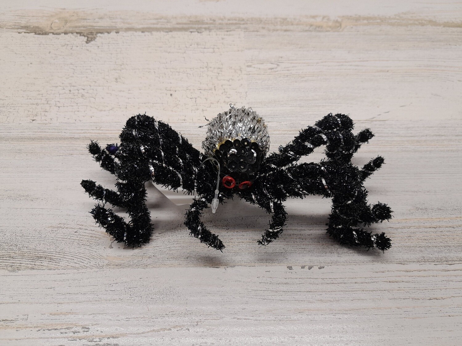 6.5&quot; Fuzzy Spider Silver/Black