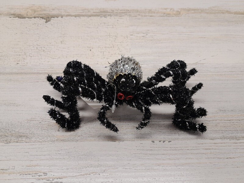 6.5&quot; Fuzzy Spider Silver/Black