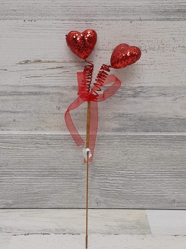 13.5&quot; Glitter Heart Pick Red