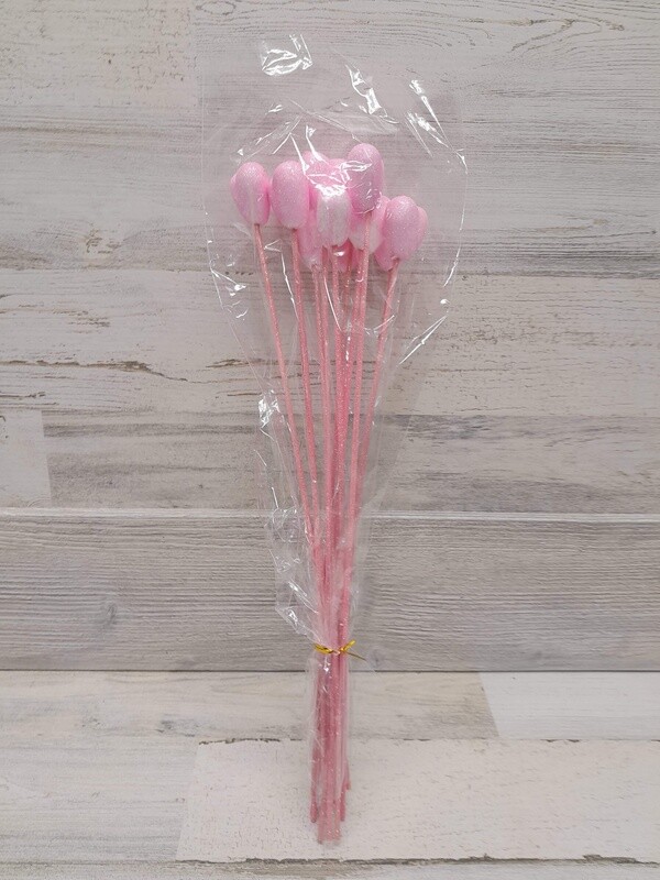 *12pc 40mm Solid Glitter Heart Picks Pink