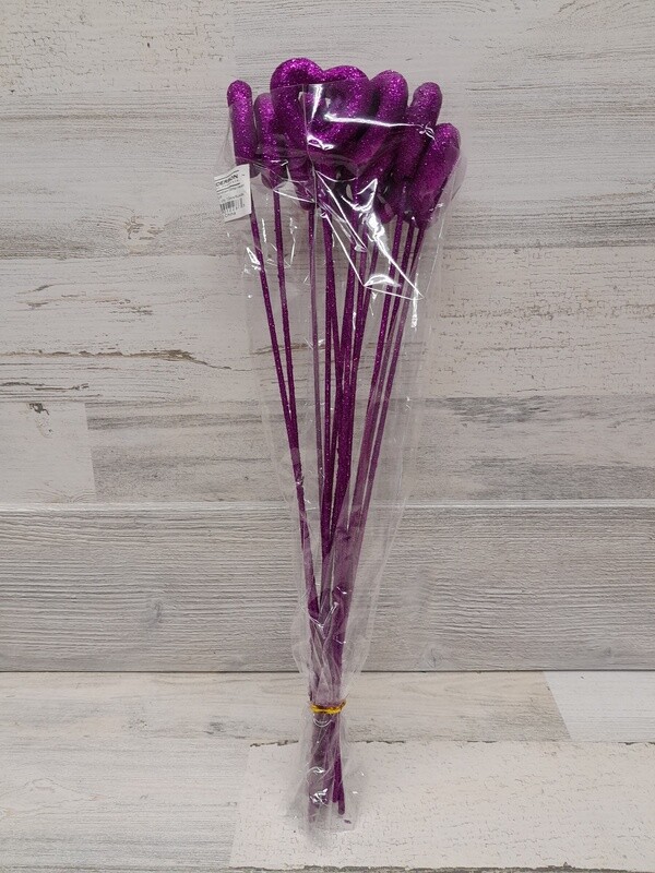 *12pc 55mm Hollow Glitter Heart Picks Purple