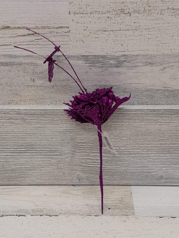 12&quot; Glitter Poinsettia Pick Purple