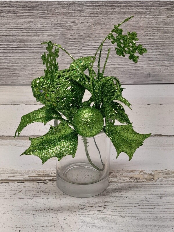 10&quot; Glitter Poinsettia/Bird Pick Lime Green
