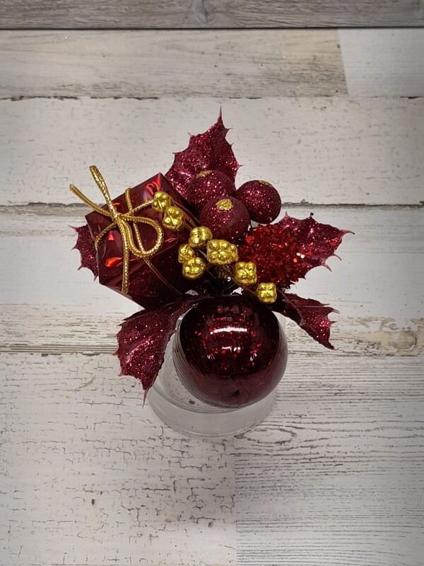 7&quot; Glitter Holly/Ball/Gift Box Pick Burgundy