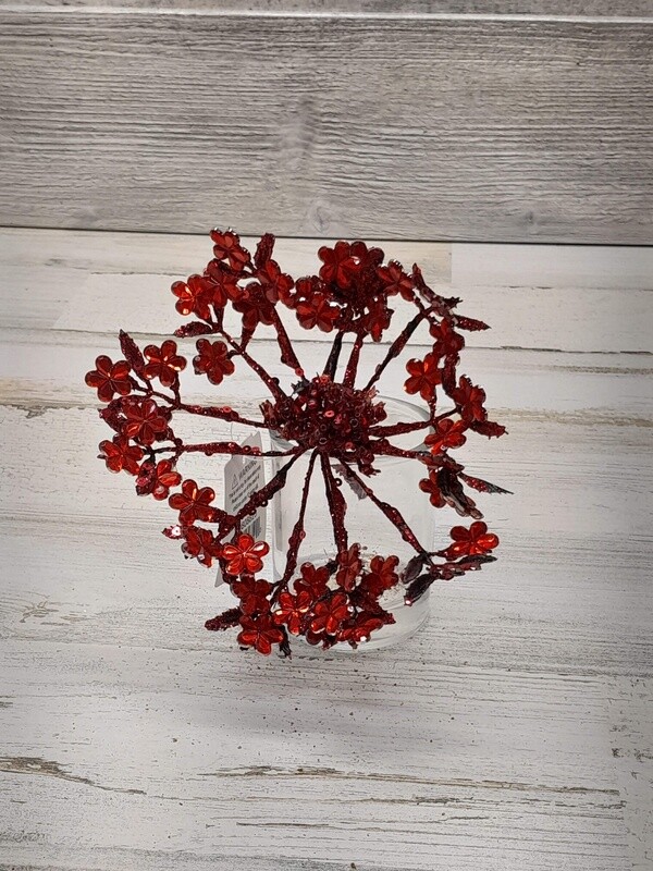 *6&quot; Beaded/Sequin Flower Head Red