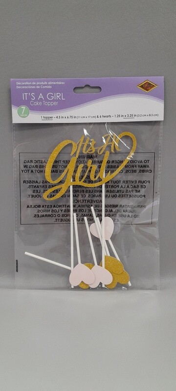 4.5"x6.75" It's a Girl Glitter Cake Topper Gold 4.5"x6.75" It's a Girl Glitter Cake Topper Gold