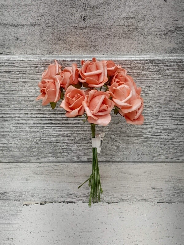 6&quot; Mini Foam Rose Bundle x12 w/1.25&quot; Head Peach