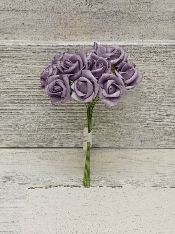 6&quot; Mini Foam Rose Bundle x12 w/1.25&quot; Head Lavender